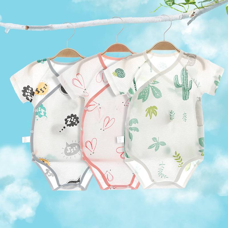 Wholesale Summer Floral Organic Cotton Short Sleeve Knitted Boy Girl Baby Romper Clothes